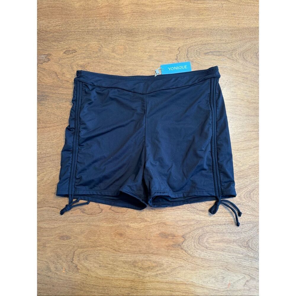 NWT Yonique Women's Side Drawstrings Lightweight Swim Shorts Black Large